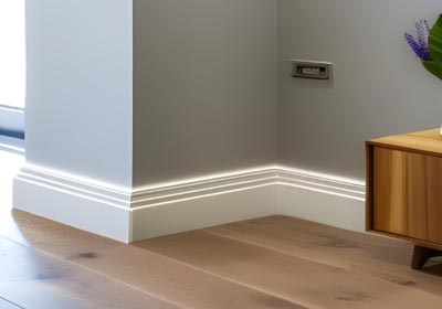 Different styles of skirting boards displayed for modern interior design